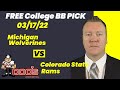 College Basketball Pick - Michigan vs Colorado State Prediction, 3/17/2022 Free Best Bets & Odds