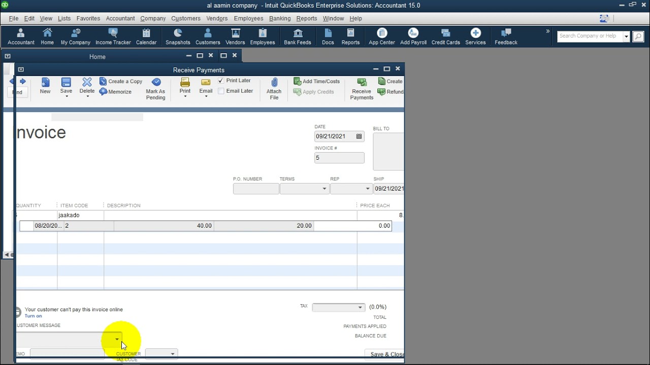 casharkii 15aad ee quickbook receive payment Eng Abdikhaaliq Ahmed mohed walaaleye channel
