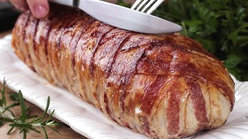 Maak indruk op uw gasten tijdens het feestelijke diner! Sappige gehaktrol omwikkeld met spek.