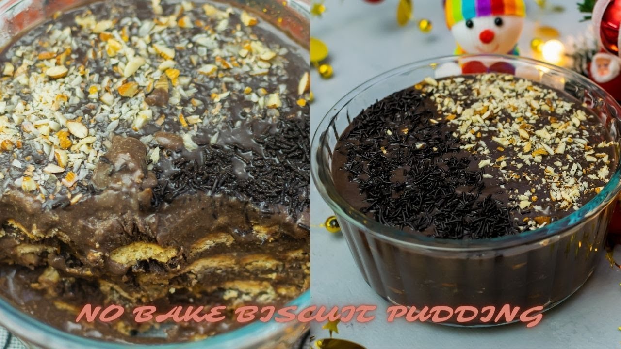 CHOCOLATE BISCUIT PUDDING | NO OVEN | EGGLESS CHOCOLATE BISCUIT PUDDING NO BAKE | NO GELATIN |