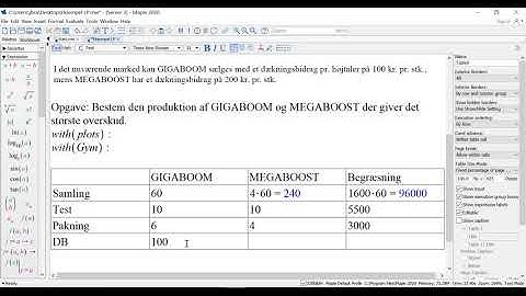 Lineær Programmering i Maple (anvender GYM og plots pakkerne)