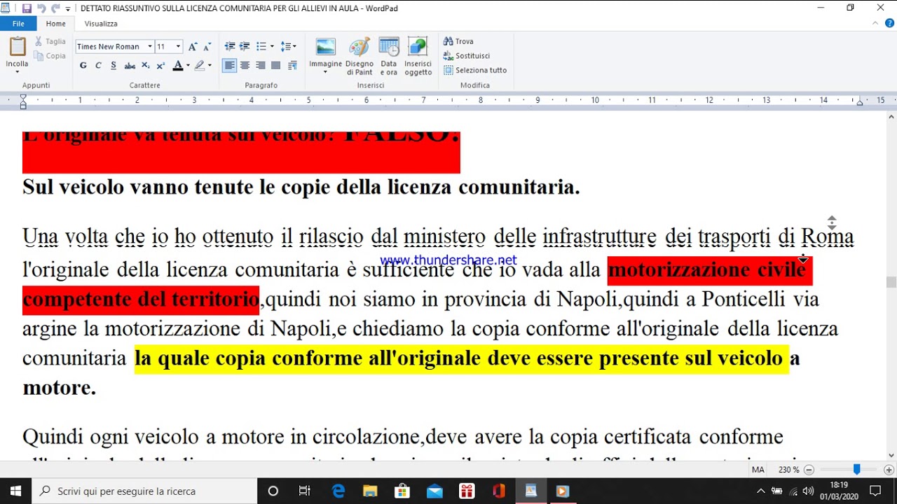 DETTATO RIASSUNTIVO SULLA LICENZA COMUNITARIA PER GLI ALLIEVI IN AULA CQC MERCI SPECIALISTICA