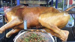 Crispy Delicious Grilled Whole Cow With Tasty Sauce, Vegetables & More - Cambodian Street Food