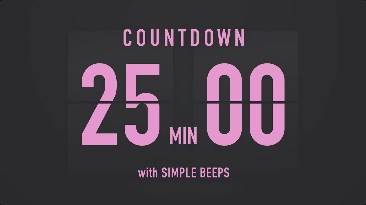 25 Minute Countdown Timer ⏳ Flip Clock with Simple Beeps 💕🖤