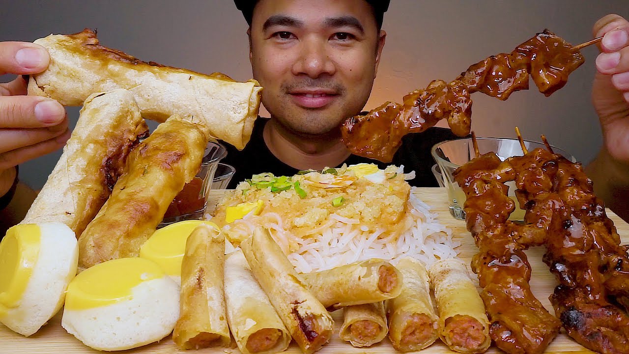 STREET FOOD MUKBANG | PALABOK | LUMPIANG GULAY | LUMPIA SHANGHAI | BBQ | FILIPINO MERIENDA