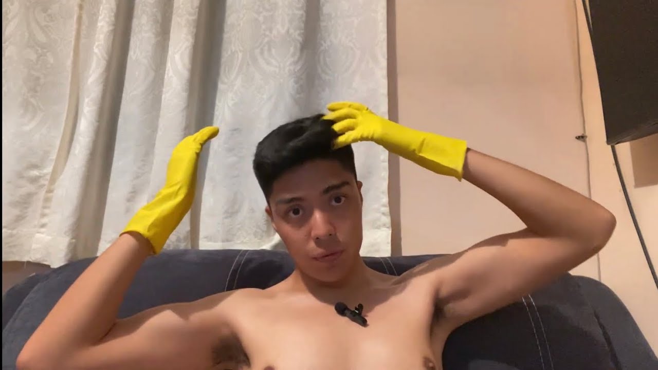 ASMR Touching your face with yellow gloves, mouth sounds, hand sounds