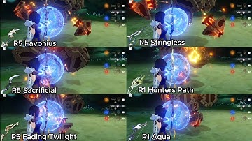 Yelan Weapon Comparison with favonious sacrificial fading twilight stringless hunters path & aqua