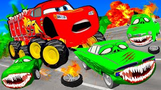 Lightning McQueen HERO and MATER vs ZOMBIE Pixar cars Zombie apocalypse in  BeamNG.drive