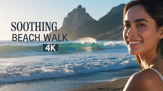 Soothing Beach Walk Ocean Wave Sounds For Sleep, Study & Meditation 4K