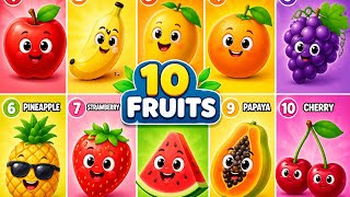 🍎 10 Fruits Name for Kids | Learn Fruits with Fun Cartoon Images 🎉 🍌 Kids Learning Video | 10 Fruits