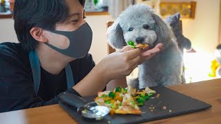 🐶犬でも食べられるピザを作ってみた！(アクシデント多発w)