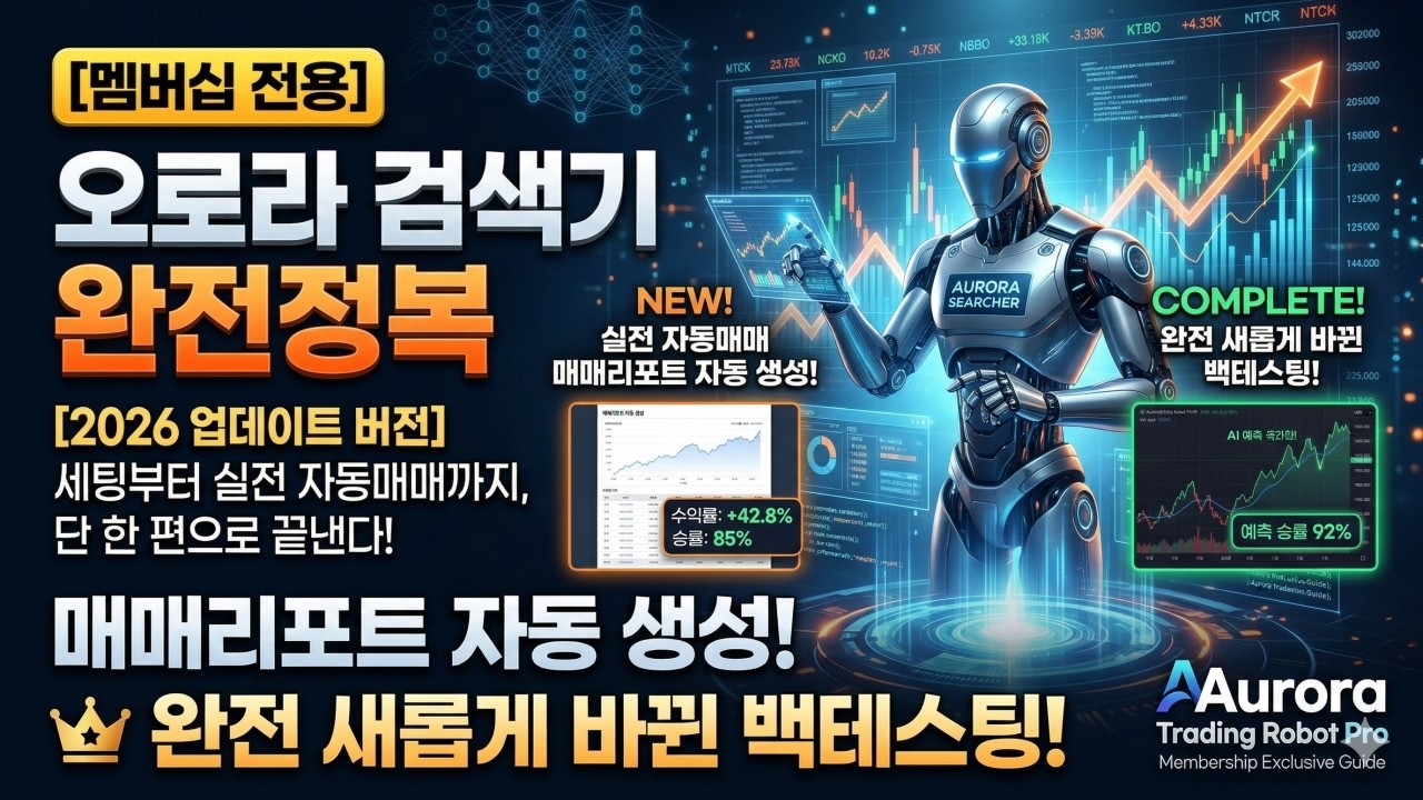 ⁣[멤버십 전용] 오로라 검색기 최신 업데이트 완전정복!  실전 자동매매 + 매매리포트 + 새로운 백테스팅까지 한 번에 끝!