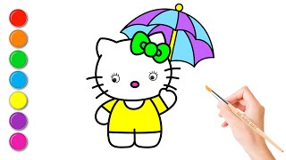 Rainy Day Fun with Hello Kitty! Let's Draw & Color Hello Kitty with Umbrella