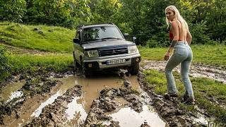 DRIVING CAR  IN THE MUD SEASON TRY TO UNSTUCK / DIRTY OFFROAD PAJERO MITSUBISHI IO 4X4
