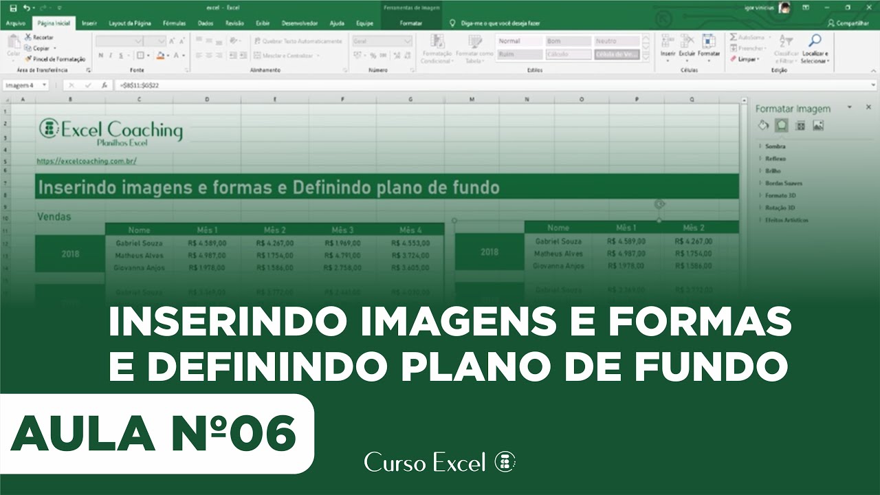 Como Inserir Imagens E Formas Como Definir Plano De Fundo No Excel Youtube