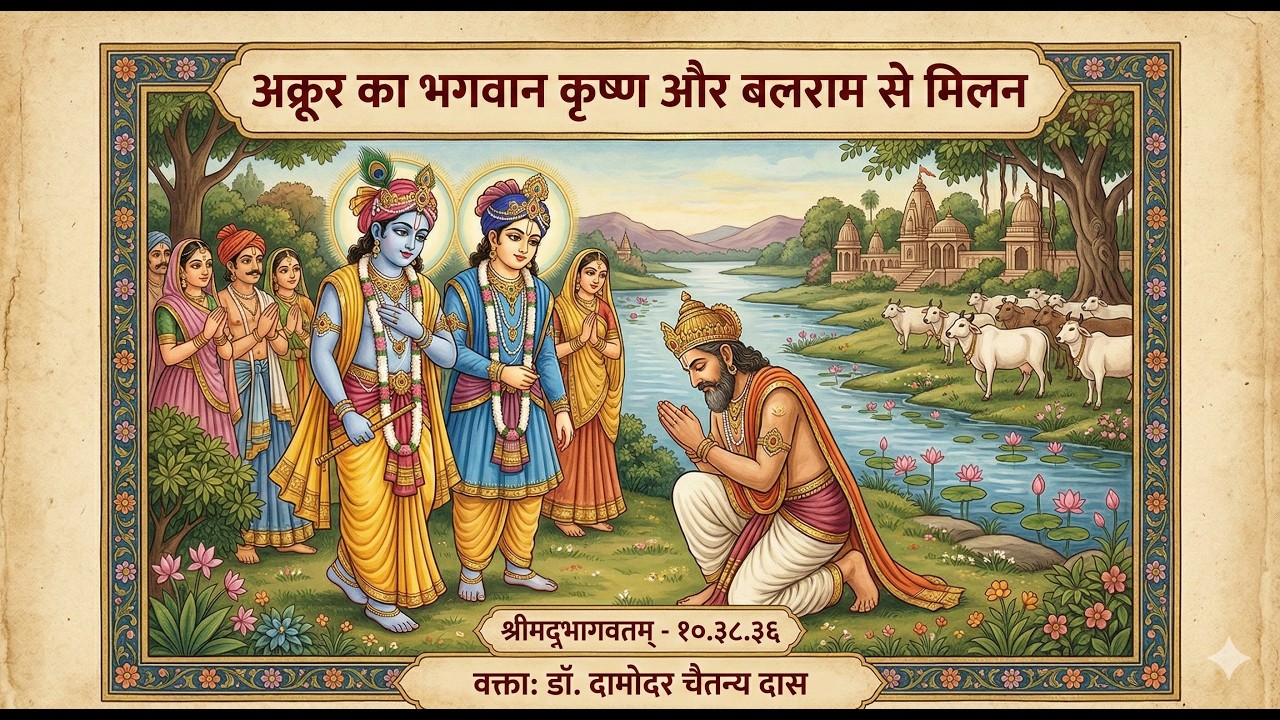 अक्रूर का भगवान कृष्ण और बलराम से मिलन: दिव्य आलिंगन (SB 10.38.36) | Dr. Damodara Chaitanya Prabhu