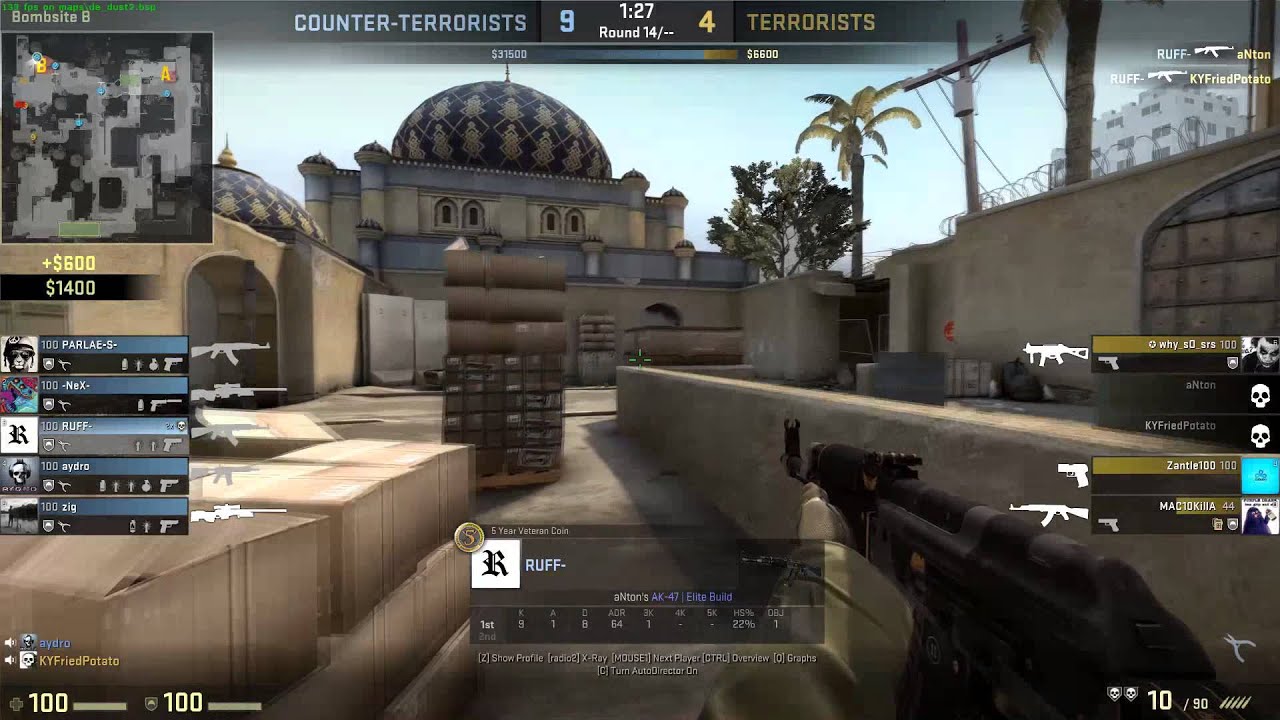 ESEA CSGO: RUFF- Dust 2 B site ace. How to hold down B.