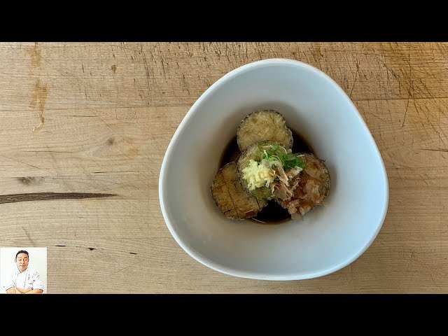 Asian Eggplant Tempura Using Precise Cutting Skills