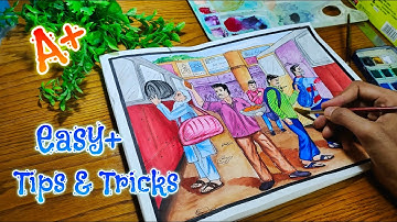 Memory Drawing of BUS STOP for Elementary And Intermediate drawing exam for Grade A+ | Tips & tricks