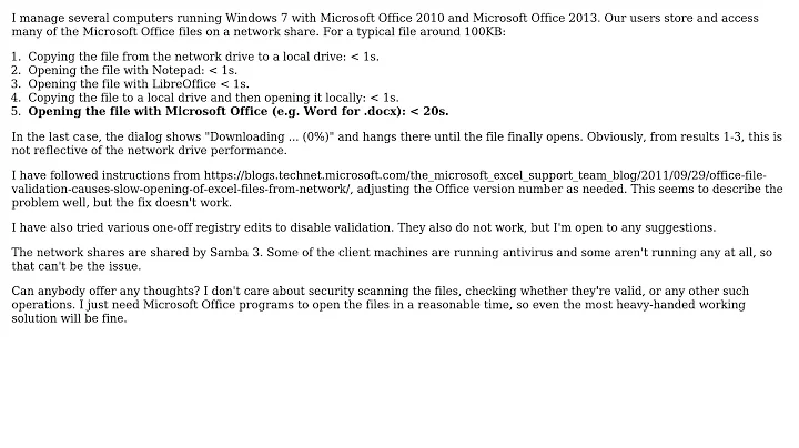 Microsoft Office VERY Slow Opening Files on Network Shares