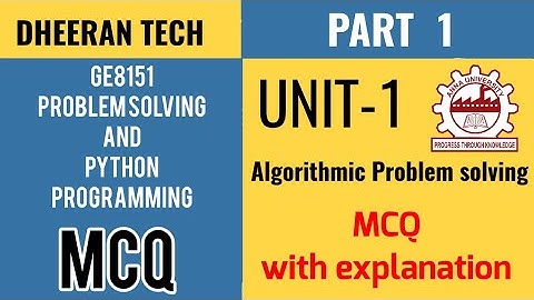 Anna University|GE8151 Problem Solving and Python Programming|Multiple choice questions|Unit 1