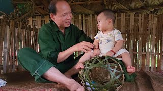 Single father weaves bamboo baskets and takes care of his children