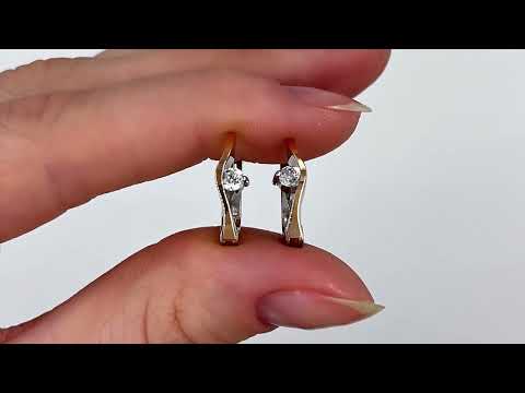 Срібні сережки із золотом БС1957 розмір 14х4 мм вставка білі фіанти вага 2.3 г, видео 1