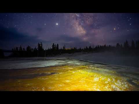Yellowstone Abyss Geyser and Milky Way (4k)
