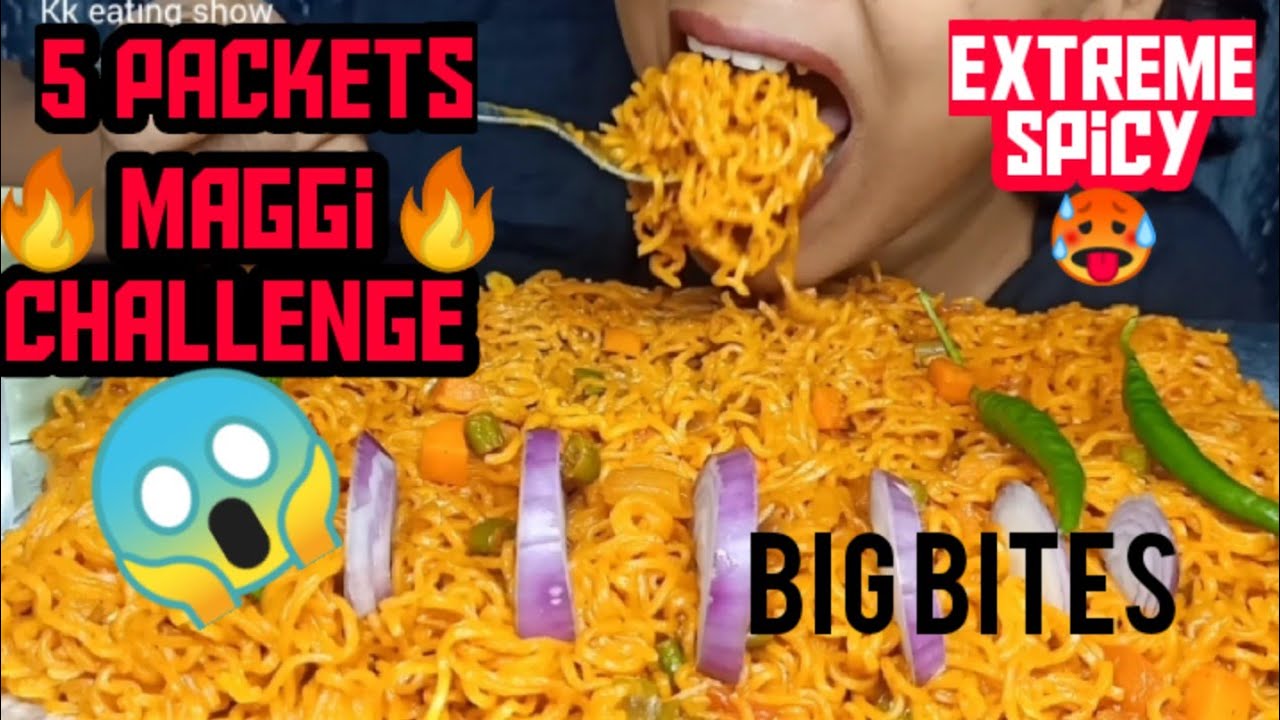 5Packets😱Maggi Challenge🥵 EXTREME SPICY🔥|maggi challenge|BIGBITES| 
