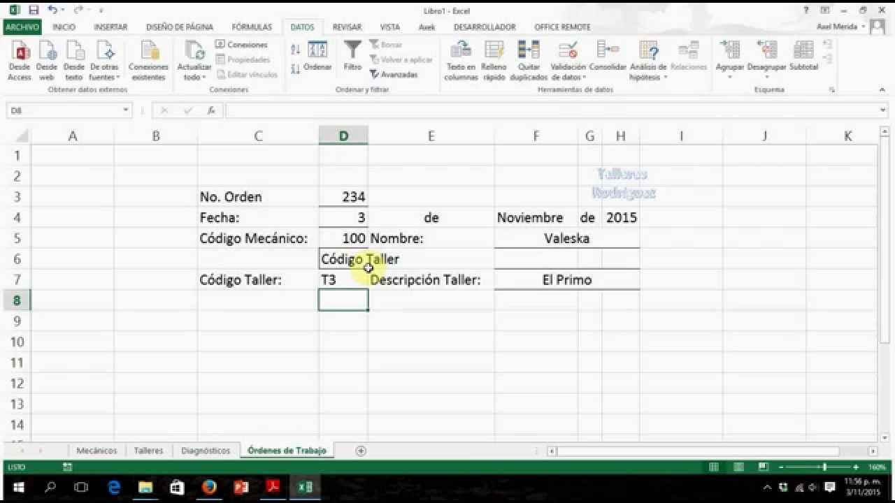 Tutorial Excel Hoja Órdenes de Trabajo - YouTube