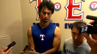 Yu Darvish talks about his rain-shortened start.