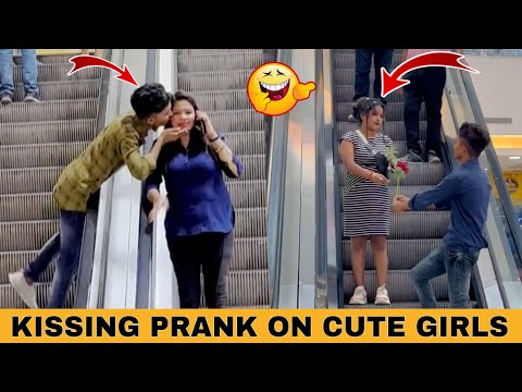 KISSING PRANK 😘 ON CUTE GIRLS IN ESCALATOR BEST REACTION VIDEO PRANKSTAR VINOD