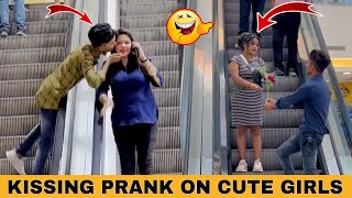 KISSING PRANK 😘 ON CUTE GIRLS IN ESCALATOR BEST REACTION VIDEO PRANKSTAR VINOD