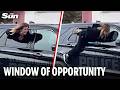 Shocking Moment Handcuffed Woman Escapes Police Car Through Window Before Running Away 