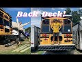 Building a BACK DECK on our Skoolie TINY HOME | Easy Deck Design and More Shelves in Bus Conversion!