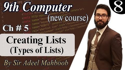 Types of lists in html in hindi/urdu | 9th computer new book chapter 5