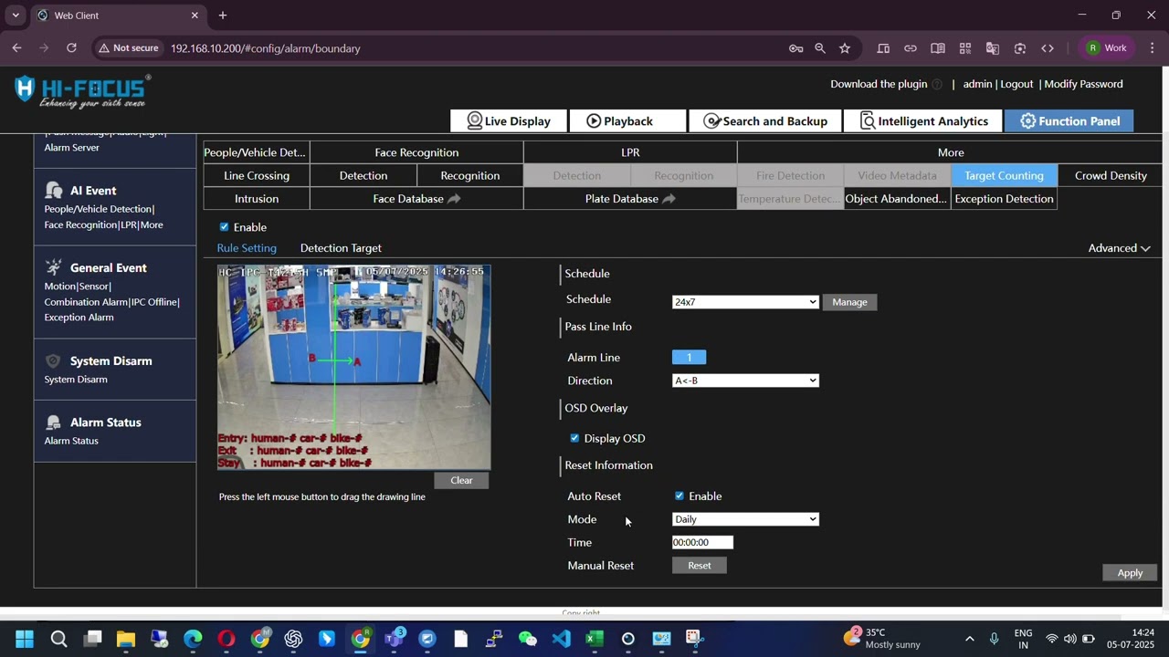 How to enable target counting in hifocus velocity NVR