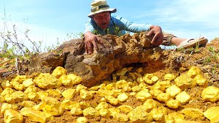 wow wow amazing day! gold miner found a lot of gold treasure under stone million years