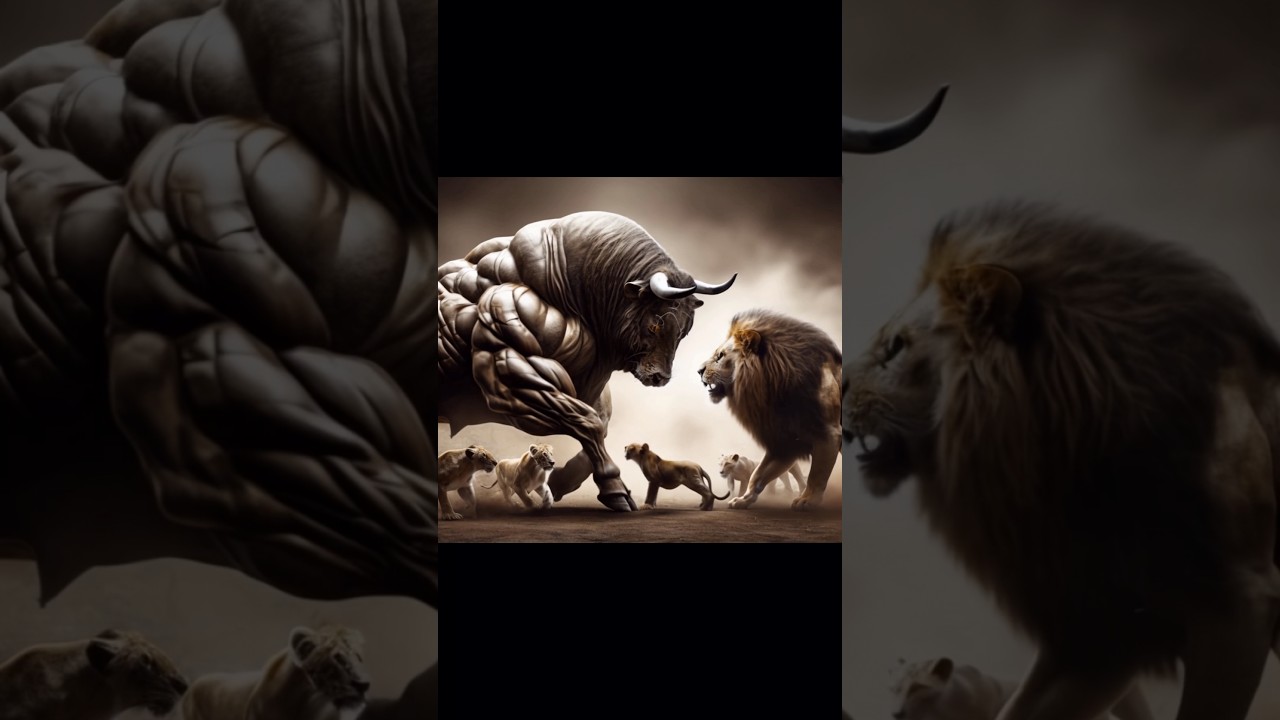 The cow struggles with the lion 🦁 