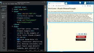 First Letter example of Pseudo Element | @CodingTutorialsOfficial