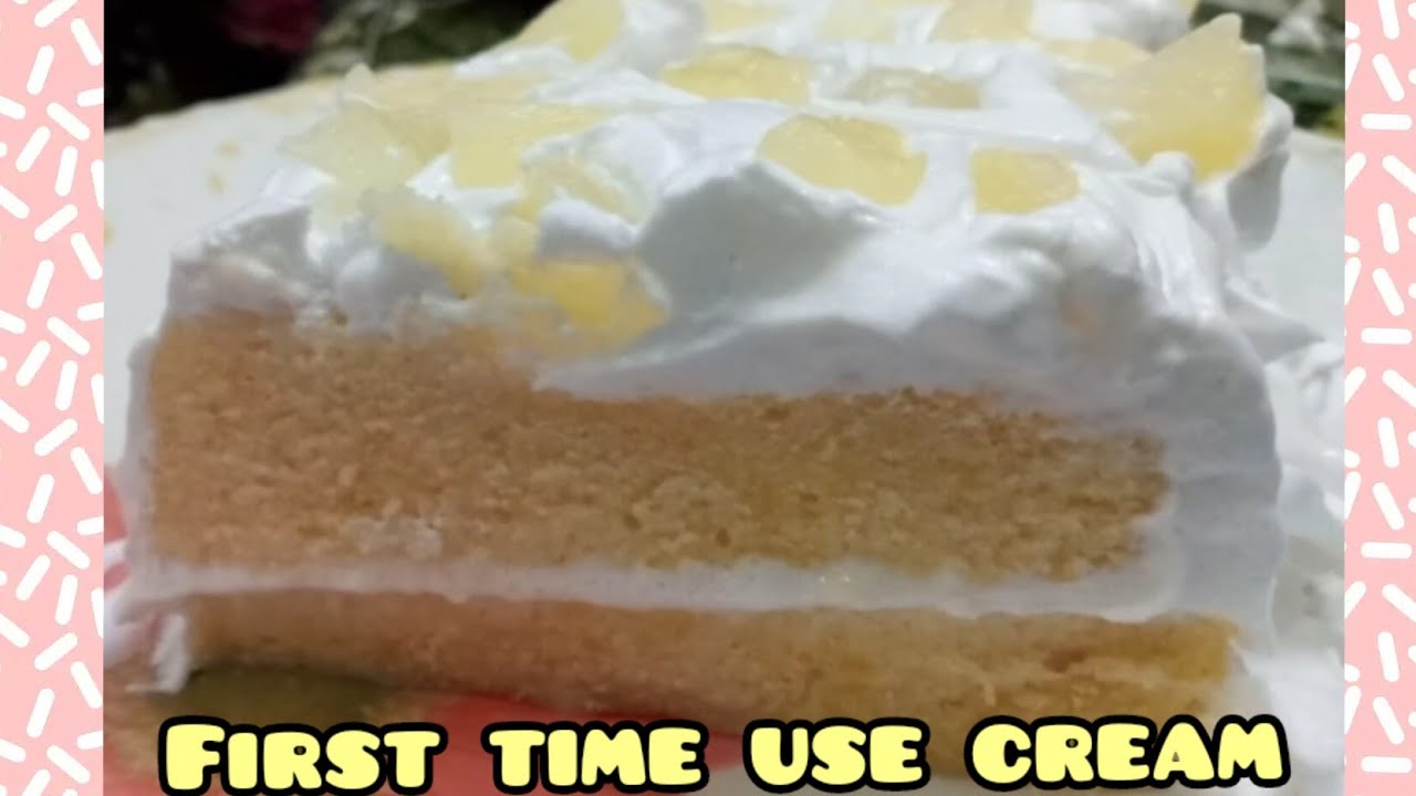 pineapple fresh cream cake | first time applying whipping cream.fun land. - YouTube