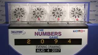 Evening Numbers Game Drawing: Friday, August 4, 2017