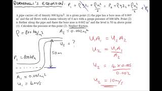 Bernoulli's Equation Example Calculations