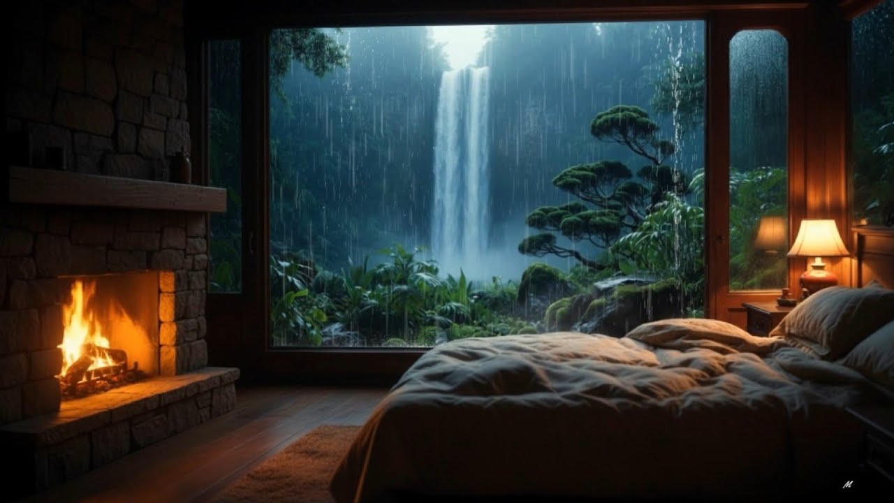 Finally Sleep Better: Heavy Rain, Soft Piano & Fireplace  in a Cozy Room Changed My Nights 😴