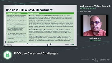 Video: APAC 2021: FIDO2 Use Cases and Challenges