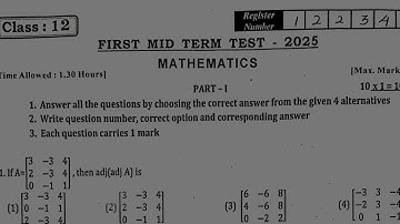 12th maths first midterm exam Original question paper 2025 | 12th std midterm exam 2025