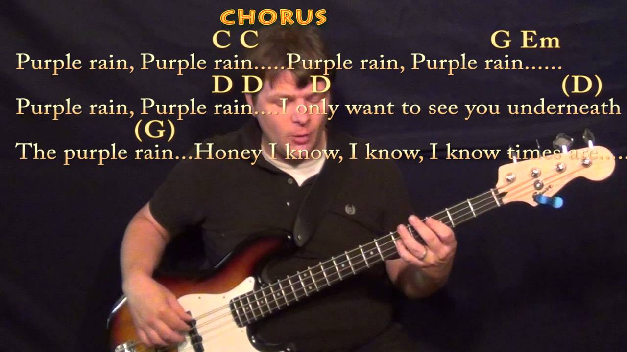 Purple Rain (Prince) Bass Guitar Cover Lesson in G with Chords/Lyrics