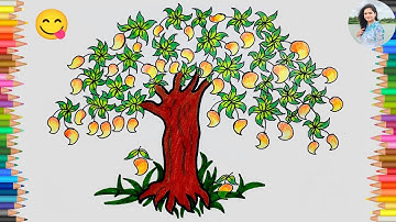 Mango Tree Drawing | How to Draw Mango Tree Very Easy | Mango Tree Drawing Easy | Aam ki Drawing