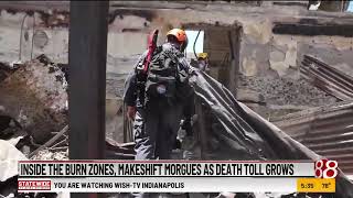 Inside the burn zones, makeshift morgues as death toll grows