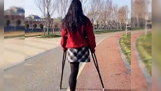A Beautiful Lady With An Amputated Leg Walks With Crutches,(22)#Amputee#Crutches #Walking #Amazing